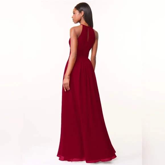 Azazie Bonnie Burgundy A-Line Keyhole Ruched Chiffon Bridesmaid Dress Size 0 - Picture 2 of 6